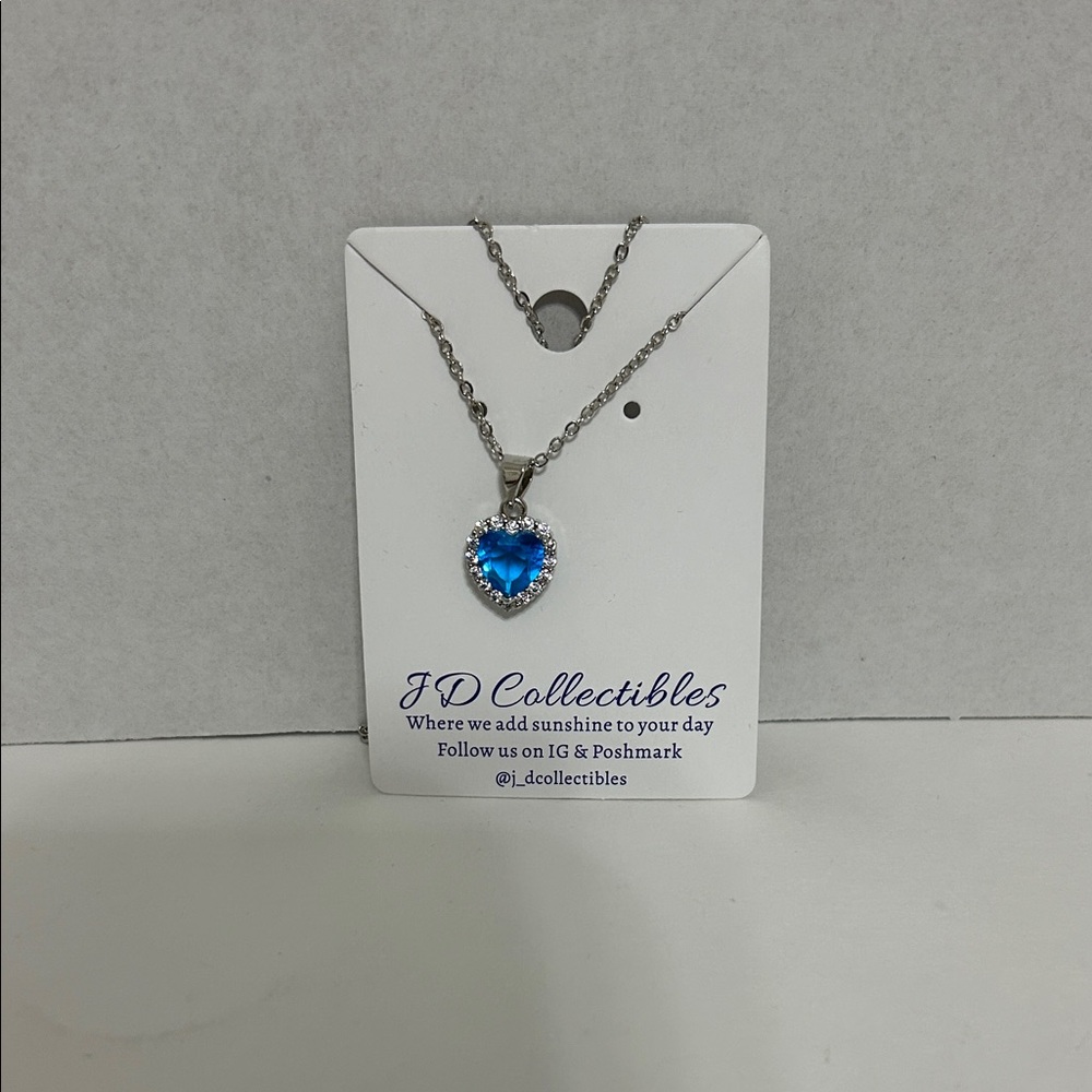 JD Collectibles Silver Necklace with Blue Heart Pendant